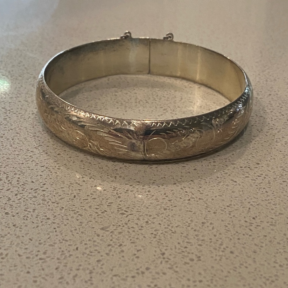 Vintage Sterling Silver Floral Bangle Bracelet Feminine Quiet Luxury